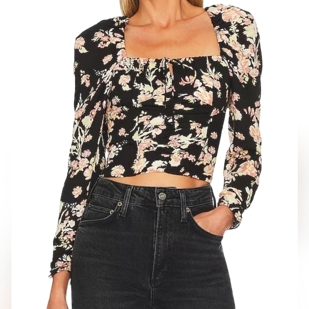 Free People Hilary Printed Top /Black Combo Small